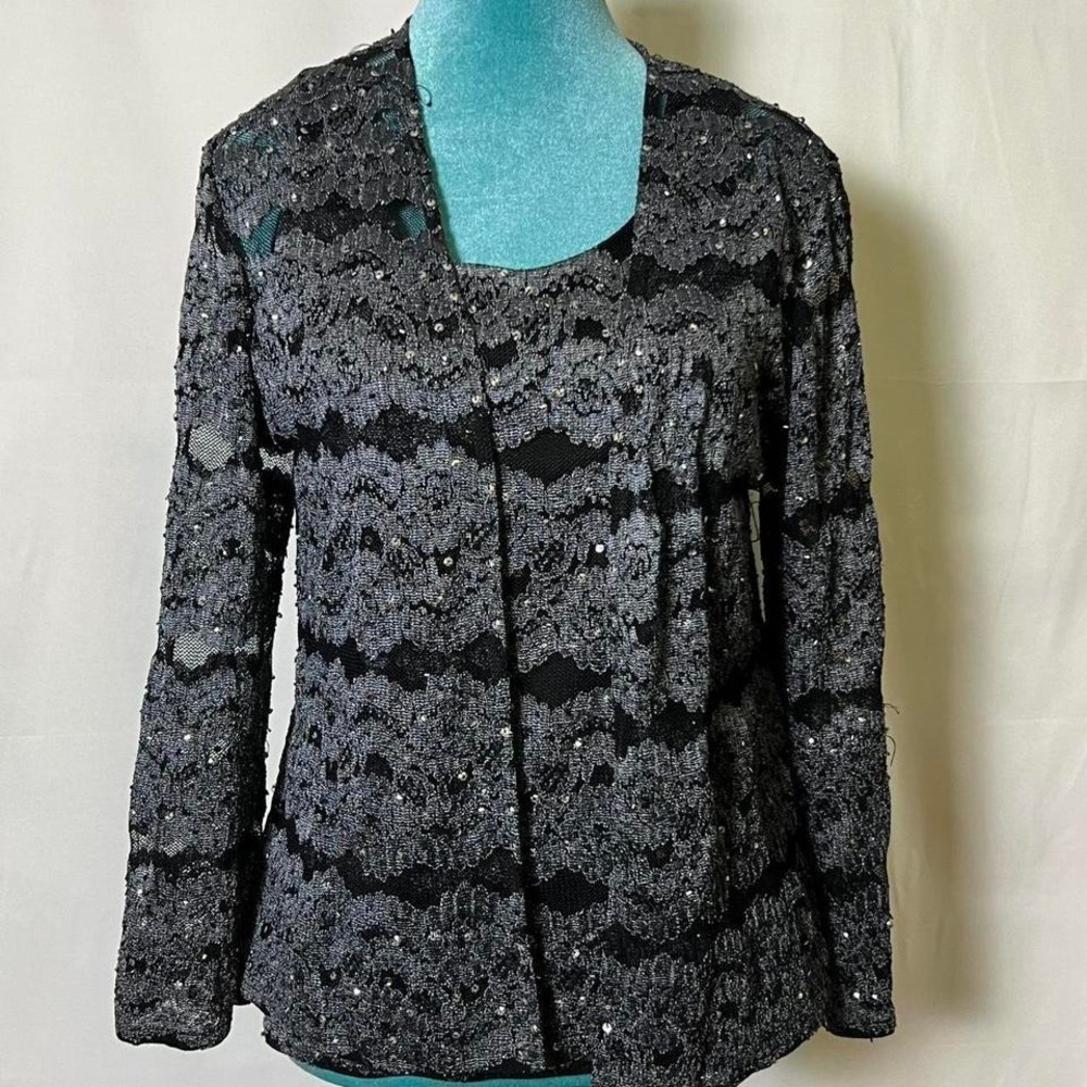 JS Boutique Y2K‎ Sparkly Cardigan & Tank Set Silver Black M